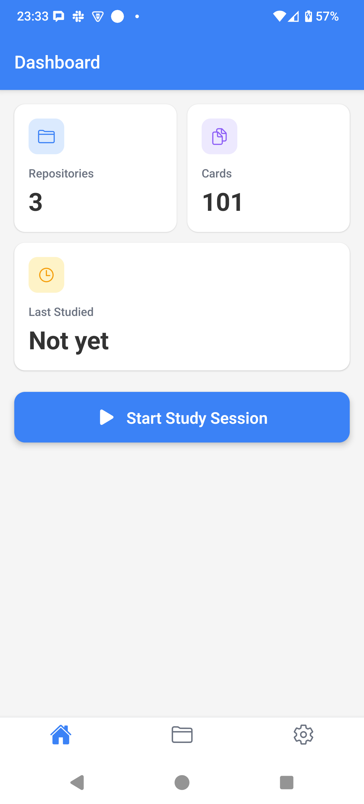 Lumio dashboard showing study repositories and progress